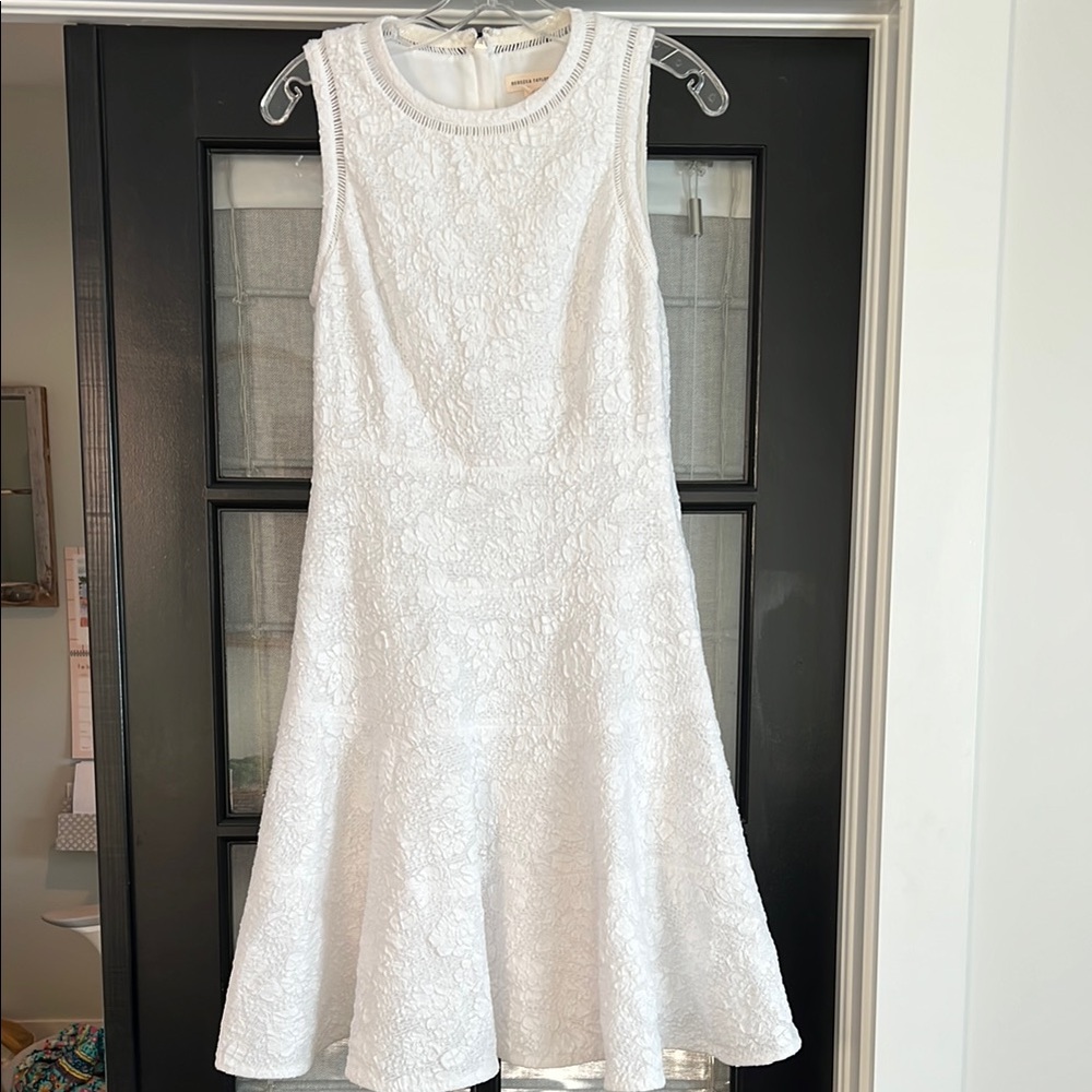 Rebecca Taylor Dress 4 White Sleeveless Knit Jacquard Fit Flare